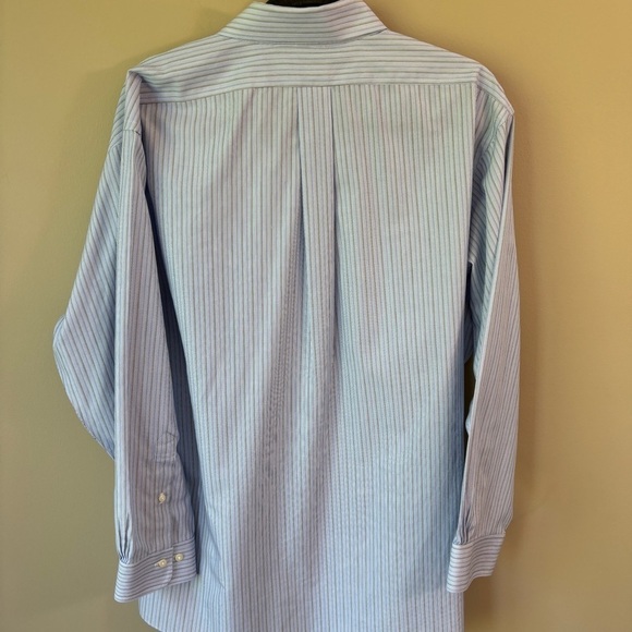 Brooks Brothers Non-Iron Dress Shirt REGENT Blue/Brown Stripe Men's Size 17-2/3 - Picture 3 of 9